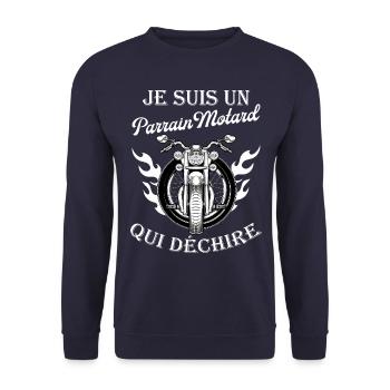 Je suis un parrain motard qui déchire moto vintage - Sweat-shirt Unisexe - marine - Devant - Alina (178cm) & Michal (187cm)