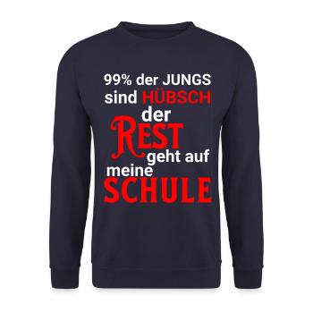99% der Jungs hübsch, Rest ist auf meiner Schule - Unisex Pullover - Navy - Vorne - Alina (178cm) & Michal (187cm)