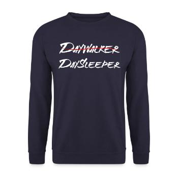 Daywalker - Daysleeper - Funny Late Riser Design - Unisex Sweatshirt - navy - Front - Alina (178cm) & Michal (187cm)