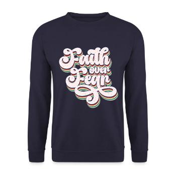 Faith Over Fear Retro - Unisex Pullover - Navy - Vorne - Alina (178cm) & Michal (187cm)