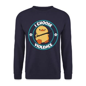 I choose violence - funny duck with sword - Unisex Sweatshirt - navy - Front - Alina (178cm) & Michal (187cm)