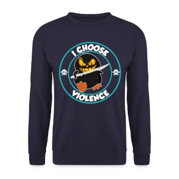 I choose violence - funny duck with sword - Unisex Sweatshirt - navy - Front - Alina (178cm) & Michal (187cm)
