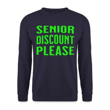 Senior discount please - Pensioner discount - Unisex Sweatshirt - navy - Front - Alina (178cm) & Michal (187cm)