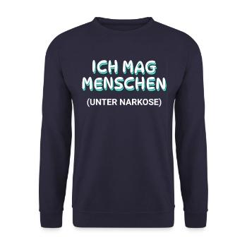 Ich mag Menschen - unter Anästhesie - Unisex Pullover - Navy - Vorne - Alina (178cm) & Michal (187cm)