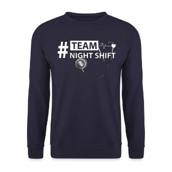 Team Nightshift # Ärzte, Schwestern Sanitäter - Unisex Pullover - Navy - Vorne - Alina (178cm) & Michal (187cm)