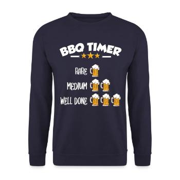 BBQ Timer - Rare, Medium, Well Done, Beer - Unisex Sweatshirt - navy - Front - Alina (178cm) & Michal (187cm)