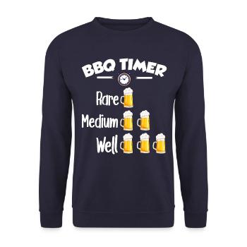 BBQ Timer - Rare, Medium, Well Done, Beer - Unisex Sweatshirt - navy - Front - Alina (178cm) & Michal (187cm)