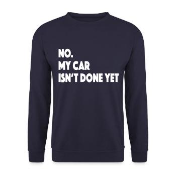 Drôle de conception de voiture : Non Ma voiture n’est pas encore terminée - Sweat-shirt Unisexe - marine - Devant - Alina (178cm) & Michal (187cm)