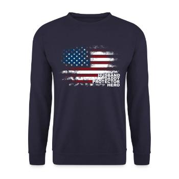 États-Unis Mari Papa Protecteur Héros - Sweat-shirt Unisexe - marine - Devant - Alina (178cm) & Michal (187cm)