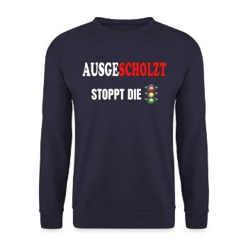 Ausgescholzt - stoppt die Ampel - Unisex Pullover - Navy - Vorne - Alina (178cm) & Michal (187cm)