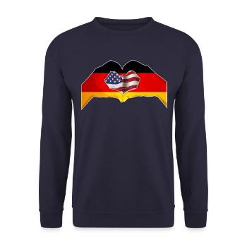 USA Germany Heart - Dual Citizenship Design - Unisex Pullover - Navy - Vorne - Alina (178cm) & Michal (187cm)
