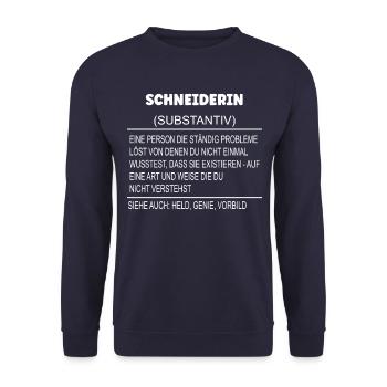 Wörterbuch Erklärung Schneiderin Held, Genie - Unisex Pullover - Navy - Vorne - Alina (178cm) & Michal (187cm)
