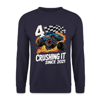 4. Geburtstag Monstertruck – Crushing It 2021 - Unisex Pullover - Navy - Vorne - Alina (178cm) & Michal (187cm)