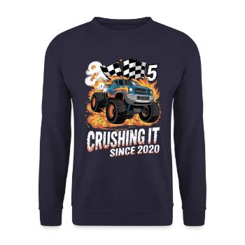 5. Geburtstag Monstertruck – Crushing It 2020 - Unisex Pullover - Navy - Vorne - Alina (178cm) & Michal (187cm)