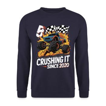 5. Geburtstag Monstertruck – Crushing It 2020 - Unisex Pullover - Navy - Vorne - Alina (178cm) & Michal (187cm)