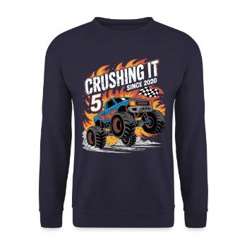5. Geburtstag Monstertruck – Crushing It 2020 - Unisex Pullover - Navy - Vorne - Alina (178cm) & Michal (187cm)