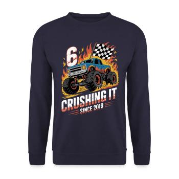 6. Geburtstag Monstertruck – Crushing It 2019 - Unisex Pullover - Navy - Vorne - Alina (178cm) & Michal (187cm)