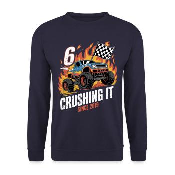 6. Geburtstag Monstertruck – Crushing It 2019 - Unisex Pullover - Navy - Vorne - Alina (178cm) & Michal (187cm)