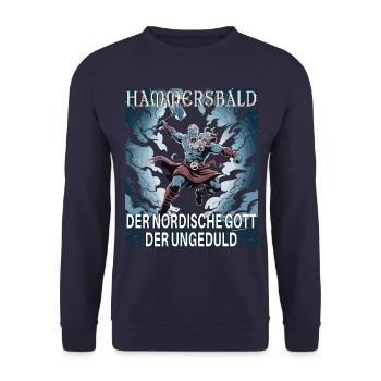 Hammersbald – Nordischer Gott der Ungeduld - Unisex Pullover - Navy - Vorne - Alina (178cm) & Michal (187cm)