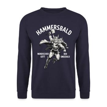 Hammersbald – Nordischer Gott der Ungeduld - Unisex Pullover - Navy - Vorne - Alina (178cm) & Michal (187cm)