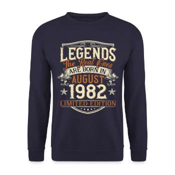 August 1982 Born Legends Birthday - Unisex Sweatshirt - navy - Front - Alina (178cm) & Michal (187cm)