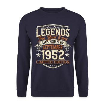 September 1952 Born Birthday - Unisex Sweatshirt - navy - Front - Alina (178cm) & Michal (187cm)