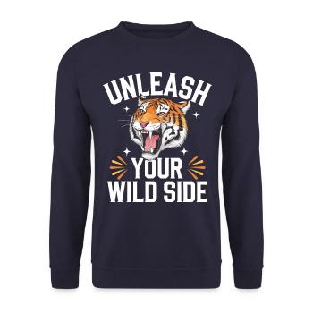 Tiger Tier Zoo Wildtier - Unisex Pullover - Navy - Vorne - Alina (178cm) & Michal (187cm)