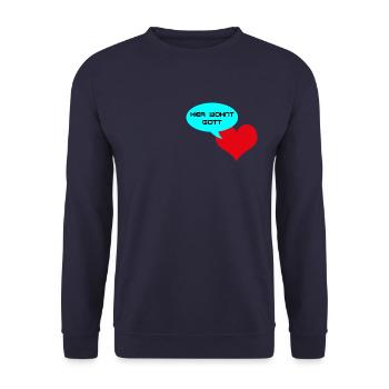Hier Wohnt Gott - Unisex Pullover - Navy - Vorne - Alina (178cm) & Michal (187cm)