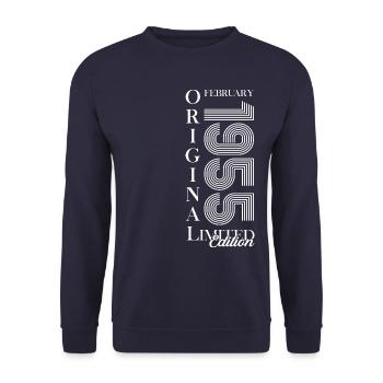 70. Geburtstag Oldtimer Februar 1955 Jahrgang 55 - Unisex Pullover - Navy - Vorne - Alina (178cm) & Michal (187cm)