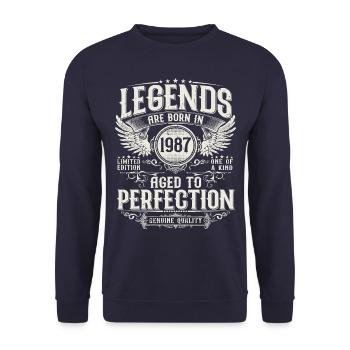 Millésime 1987 Born Legends Cadeau d’anniversaire - Sweat-shirt Unisexe - marine - Devant - Alina (178cm) & Michal (187cm)