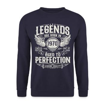 Né en 1970 Legends Cadeau d’anniversaire - Sweat-shirt Unisexe - marine - Devant - Alina (178cm) & Michal (187cm)