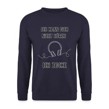 Ich kann dich nicht hören ich zocke Gamer Spruch - Unisex Pullover - Navy - Vorne - Alina (178cm) & Michal (187cm)