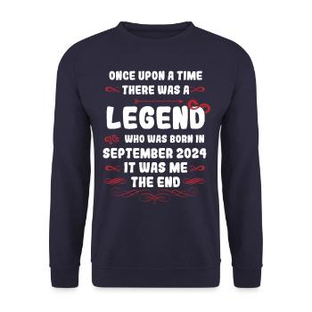 Es war einmal eine Legende. September 2024 Geburts - Unisex Pullover - Navy - Vorne - Alina (178cm) & Michal (187cm)