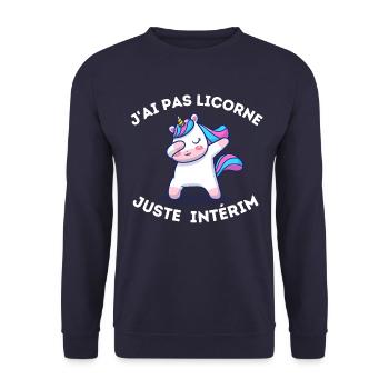 J'AI PAS LICORNE, J'AI INTERIM B - Sweat-shirt Unisexe - marine - Devant - Alina (178cm) & Michal (187cm)