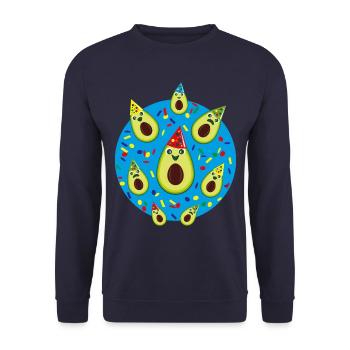 Karneval Avocados mit viel Konfetti. - Unisex Pullover - Navy - Vorne - Alina (178cm) & Michal (187cm)