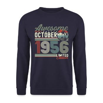Awesome Oktober 1956 66. Geburtstag Geschenk - Unisex Pullover - Navy - Vorne - Alina (178cm) & Michal (187cm)