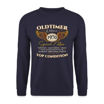Oldtimer Octobre 1970 52ème cadeau d’anniversaire - Sweat-shirt Unisexe - marine - Devant - Alina (178cm) & Michal (187cm)