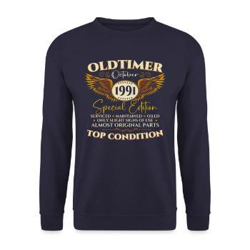 Oldtimer Oktober 1991 31. Geburtstag Geschenk - Unisex Pullover - Navy - Vorne - Alina (178cm) & Michal (187cm)