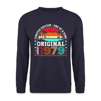 Born 1979 January 44th birthday Gift man - Unisex Sweatshirt - navy - Front - Alina (178cm) & Michal (187cm)