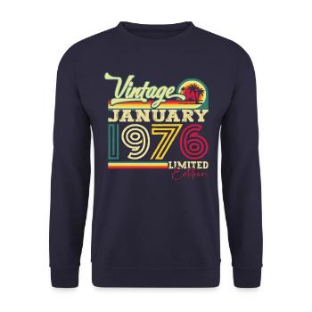 Né 1976 Janvier 47e anniversaire Homme cadeau - Sweat-shirt Unisexe - marine - Devant - Alina (178cm) & Michal (187cm)