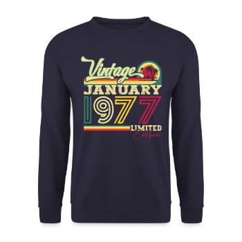 Born 1977 January 46th birthday Gift man - Unisex Sweatshirt - navy - Front - Alina (178cm) & Michal (187cm)