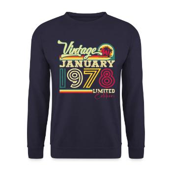 Born 1978 January 45th birthday gift man - Unisex Sweatshirt - navy - Front - Alina (178cm) & Michal (187cm)