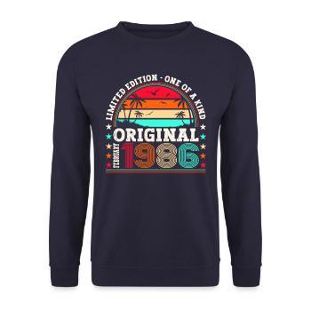 Original February vintage 1986 birthday gift - Unisex Sweatshirt - navy - Front - Alina (178cm) & Michal (187cm)