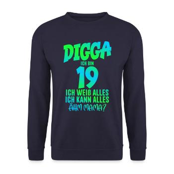 19e anniversaire Digga J’ai 19 ans Je peux tout faire - Sweat-shirt Unisexe - marine - Devant - Alina (178cm) & Michal (187cm)