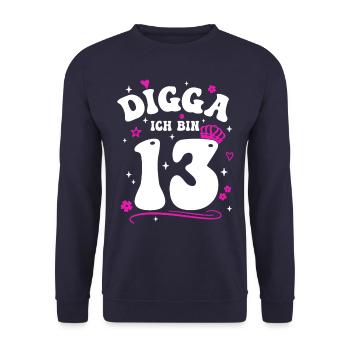 Girl 13th Birthday Girl Digga I'm 13 - Unisex Sweatshirt - navy - Front - Alina (178cm) & Michal (187cm)