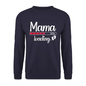 Mama 2026 Loading Werdende Mama 2026 - Unisex Pullover - Navy - Vorne - Alina (178cm) & Michal (187cm)