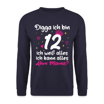 12ème anniversaire fille Digga J’ai 12 ans - Sweat-shirt Unisexe - marine - Devant - Alina (178cm) & Michal (187cm)
