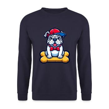 BULLDOGGE BULLDOG BULLY BULLIES FRENCHIE MOPS HUND - Unisex Pullover - Navy - Vorne - Alina (178cm) & Michal (187cm)