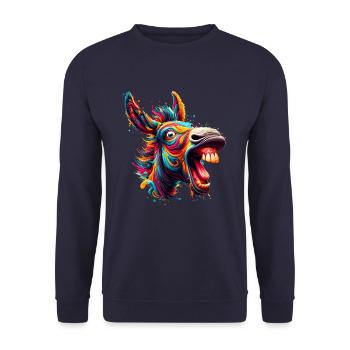 ESEL VERRÜCKT PFERD BUNT FARBEN OHREN PARTY DONKEY - Unisex Pullover - Navy - Vorne - Alina (178cm) & Michal (187cm)