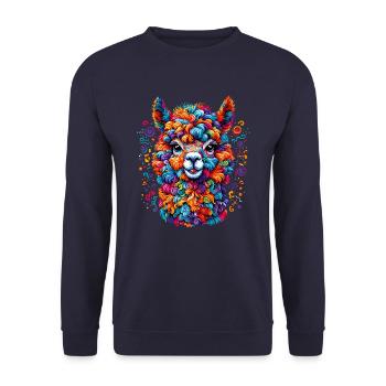 ALPACA CONFETTI COLORFUL COLORFUL RAINBOW TRIBAL - Unisex Sweatshirt - navy - Front - Alina (178cm) & Michal (187cm)